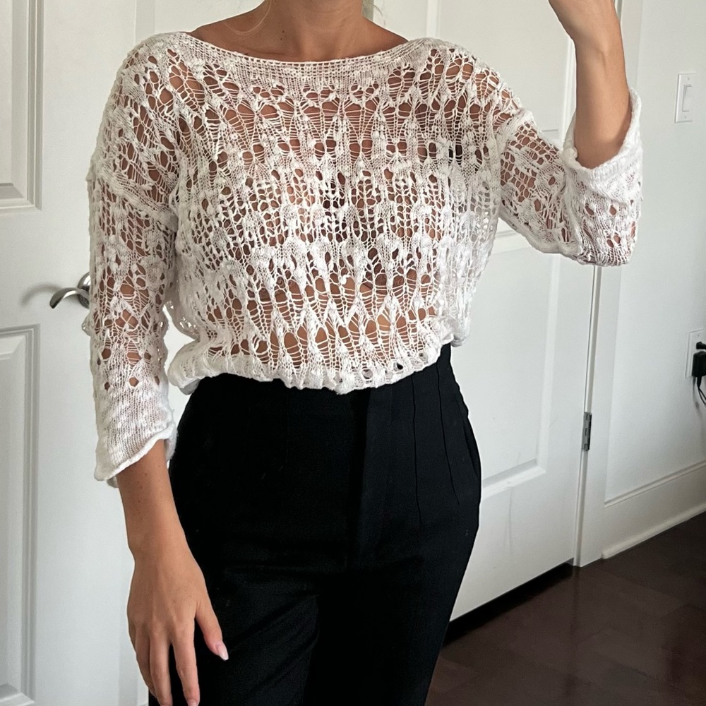 Stradivarius White Crochet Top